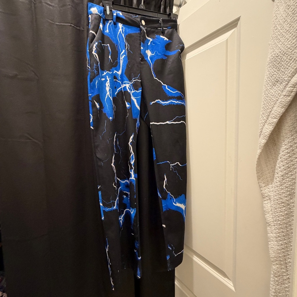 Men's Black and Blue Patterned Pants